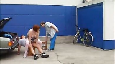 Redhead German mature granny gets doggy styled on the car