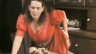 Fat milf gets her big ass eaten out in kitchen