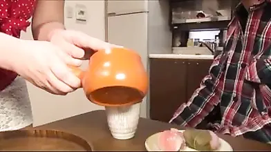 Amateur Japanese milf orders her step-son to fuck her rough