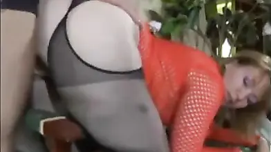 Crazy mature sucks an old guy in her red stockings