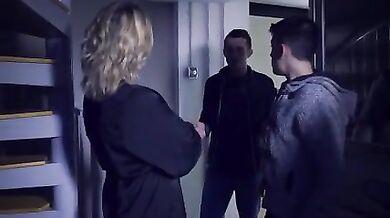 Blonde woman finds a way to fuck two curious boys