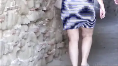 Amazing mature stoles her ass in that sexy blue dress