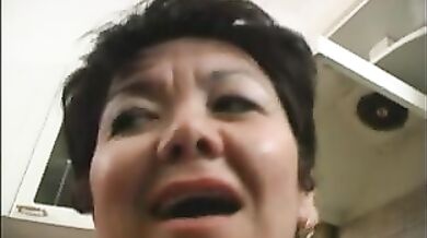 Brunette housewife milf wants blows and rides in her kitchen