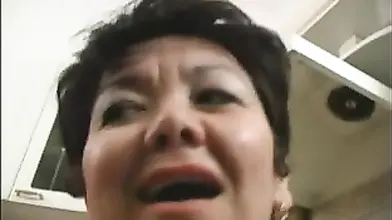 Brunette housewife milf wants blows and rides in her kitchen