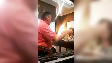 Mature sucks her neighbor's dick while her husband is out