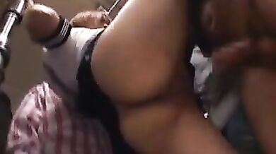Kinky milf gets jizzed on her face in a bus