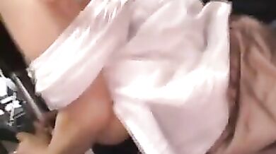 Kinky milf gets jizzed on her face in a bus