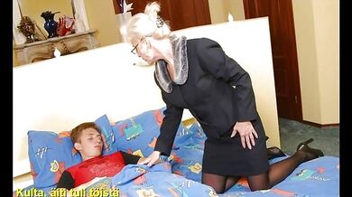 Luscious milf wakes up her step-son to fuck him rough