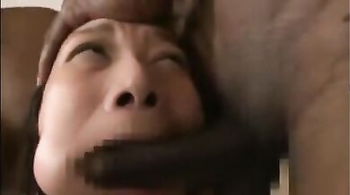 Big ass Japanese milf rides a monster black fuck stick