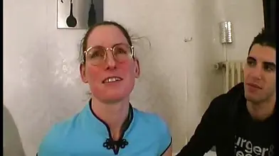 Fugly mature chick enjoys being slammed by two young dicks