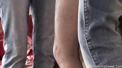 Two sexy milfs and one lucky guy have hardcore threesome