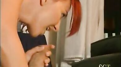 Redhead milf fucks two horny dudes at the same time