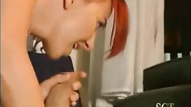 Redhead milf fucks two horny dudes at the same time