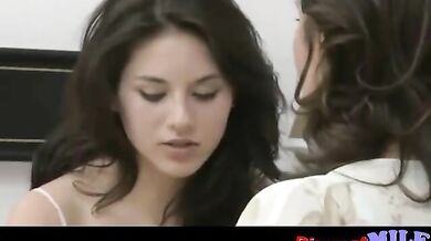 Busty mom strap-on fucks a slim teen hottie with vigor