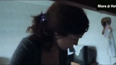 Mature brunette housewife makes out with the horny young dude