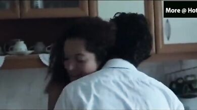 Mature brunette housewife makes out with the horny young dude