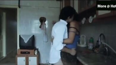 Mature brunette housewife makes out with the horny young dude