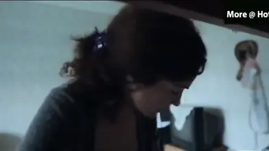 Mature brunette housewife makes out with the horny young dude