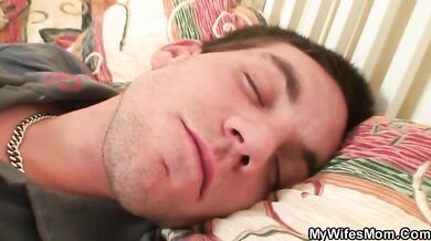 Horny mature plumper sucks and rides sleeping boy's juicy dick