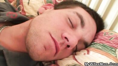 Horny mature plumper sucks and rides sleeping boy's juicy dick