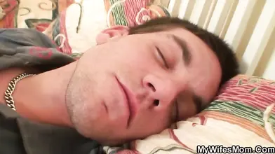 Horny mature plumper sucks and rides sleeping boy's juicy dick