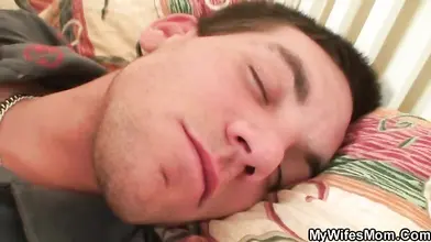 Horny mature plumper sucks and rides sleeping boy's juicy dick