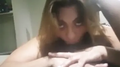 Amateur Latina Milf gags on the black dick in POV