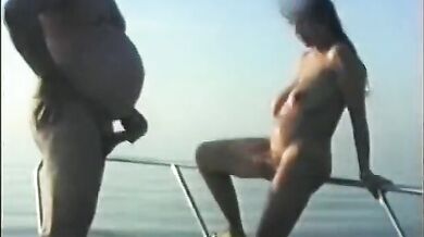 Mature brunette amateur with amazing hangers fucked on the yacht