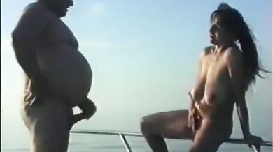 Mature brunette amateur with amazing hangers fucked on the yacht