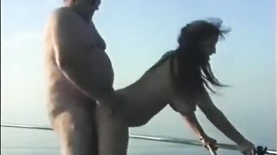 Mature brunette amateur with amazing hangers fucked on the yacht