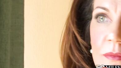 Busty mature stewardess fucked and facialized by a black stud