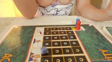 Blonde Milf reveals tits and pussy during the board game