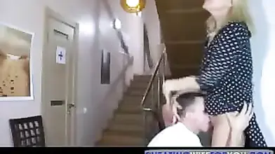 Russian Milf raises her dress to seduce a young stud