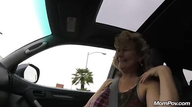 Voluptuous mature slut flashes outdoors before the rough bedroom fucking