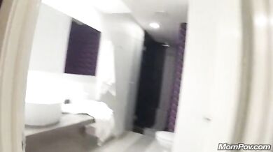 Voluptuous mature slut flashes outdoors before the rough bedroom fucking