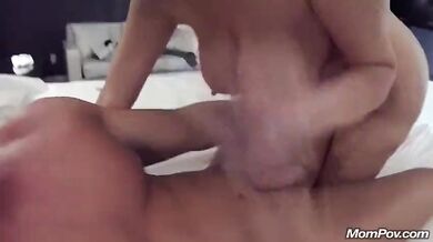 Voluptuous mature slut flashes outdoors before the rough bedroom fucking