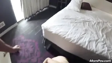 Voluptuous mature slut flashes outdoors before the rough bedroom fucking