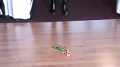 Slim Milf in high heeled leather boots enjoys self bondage