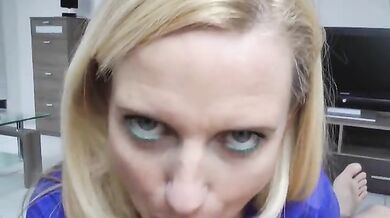 Attractive blonde milf sucks and rides a dick in POV