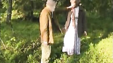 Mature granny eats a dick and gets smashed hard outdoors