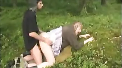 Mature granny eats a dick and gets smashed hard outdoors