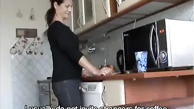 Mature euro babe sucks a cock in POV for cash