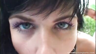 Mature peasant couple has an outdoor threesome with a brunette