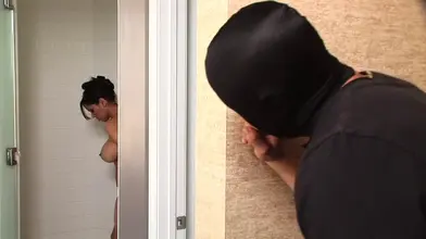 Kinky burglar comes in time to quench brunette cougar's lust