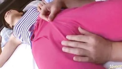 Sleeping Japanese Milf is awakened by the pussy sniffing perv