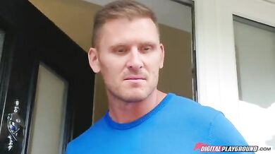 Milf and a teen strip for a big hard cock