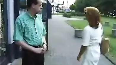 Fully clothed mature gal has fun with her boy toy