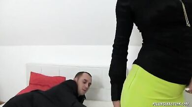 Perverted mature slut gets doggy styled and pissed up on