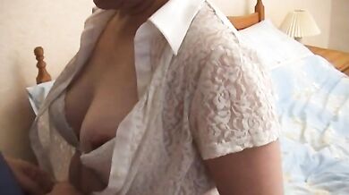 Amazing redhead mature gets her melons licked with much care