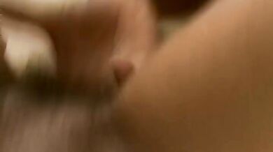 Hairy mature bitch plays with her favorite dildo on sofa